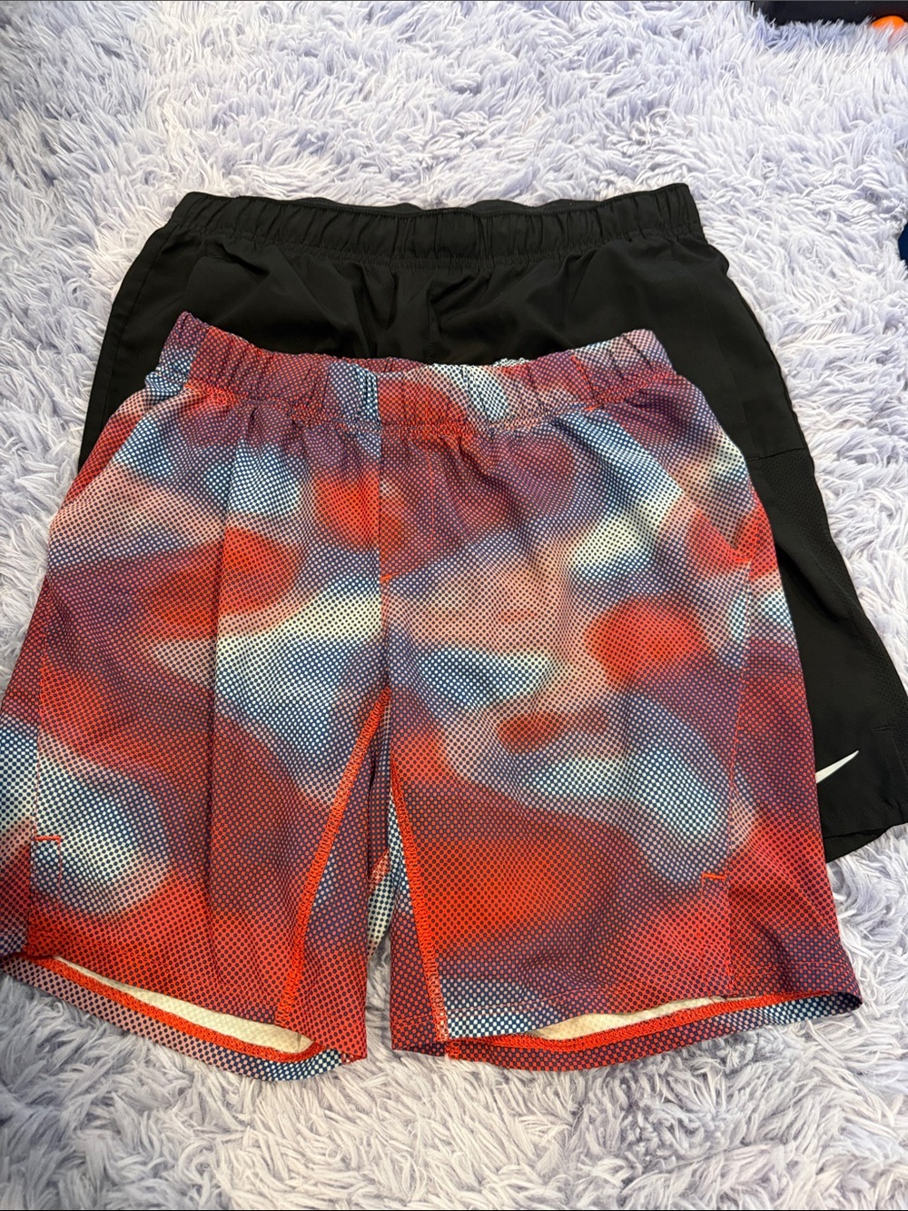 Red-Blue Abstract Mesh Athletic Shorts